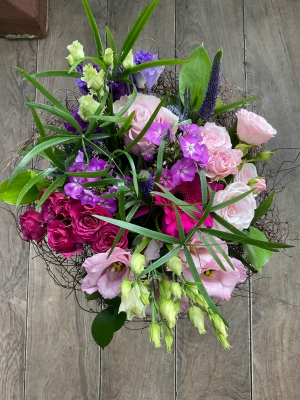 Seasonal pink and purples posy.