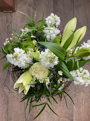 Seasonal white and green posy.