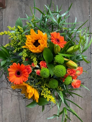Seasonal yellow and oranges posy.
