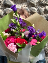 Seasonal reds, pink and purple gift bag