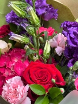 Seasonal reds, pink and purple gift bag