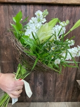 Seasonal white and green posy.